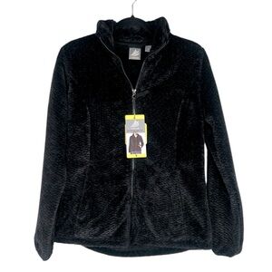 Free2B Black Fuzzy Braided Butter Pile Lightweight Fall Jacket Size Small New!